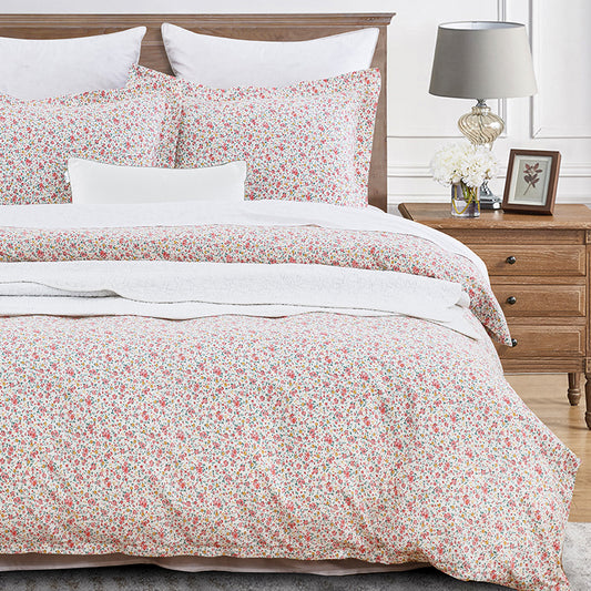 Ditsy Floral Pattern Pink Soft Cotton Duvet Cover Set