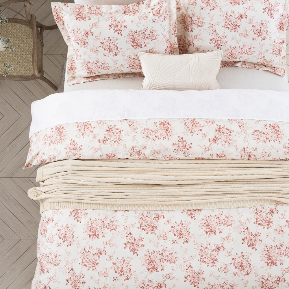 Pale Red Rose Floral Pattern Soft Cotton Duvet Cover Set