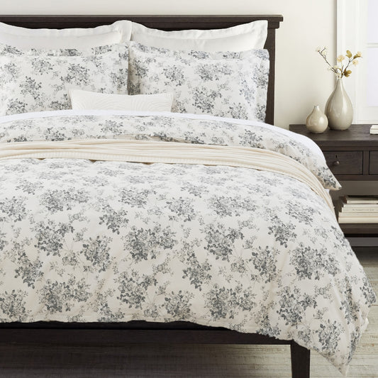Gray Rose Floral Pattern Soft Cotton Duvet Cover Set