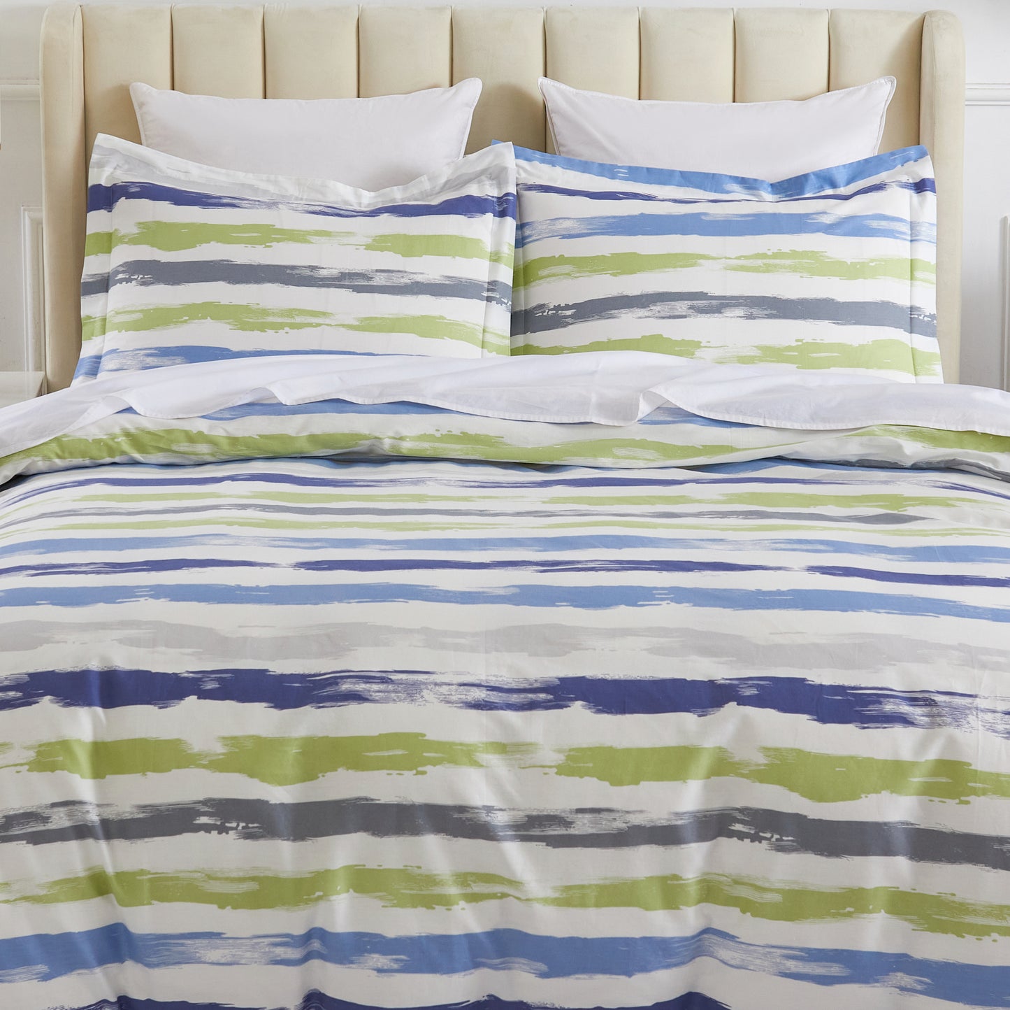 Green Blue Painted Stripe Duvet Cover & Sham