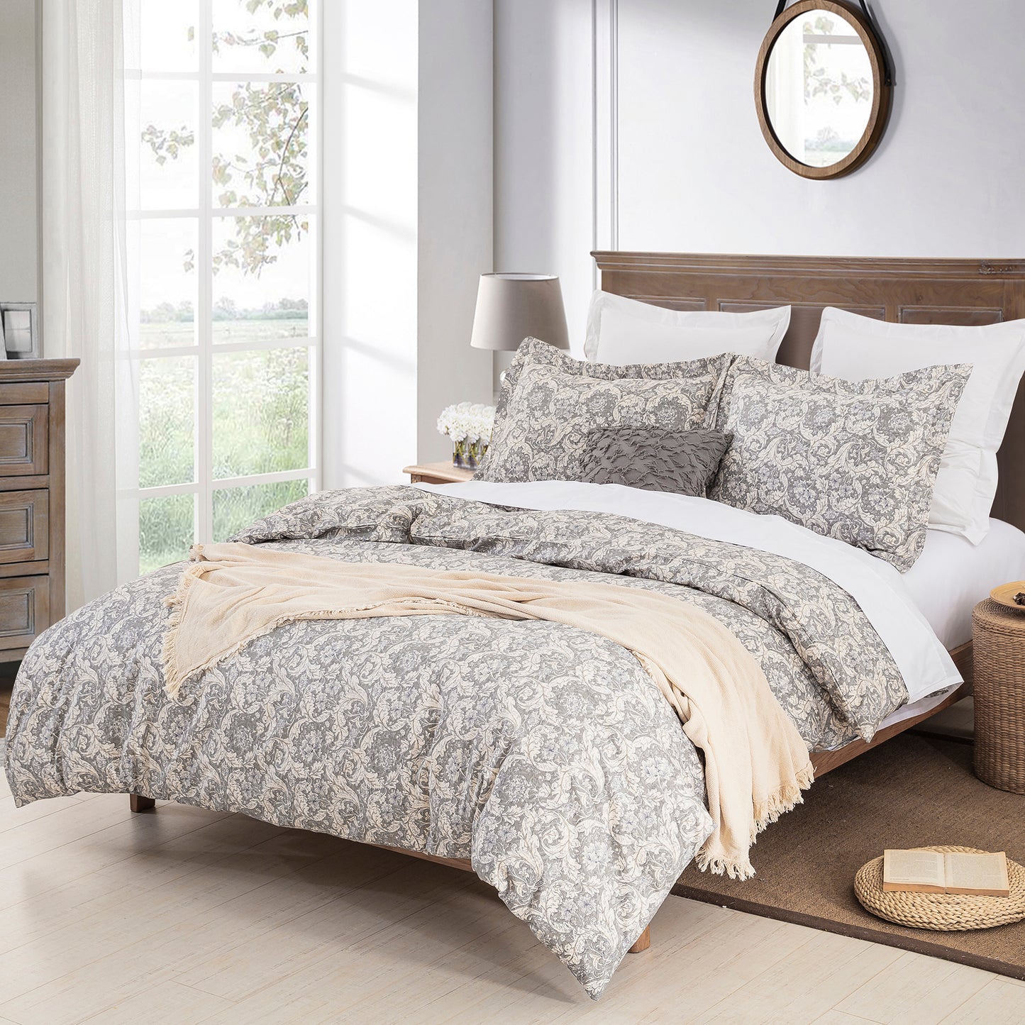 Gray Paisley Soft Cotton Duvet Cover Set