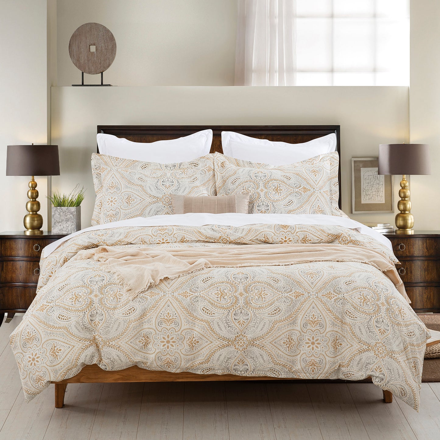 Gold Gray Paisley Soft Cotton Duvet Cover Set