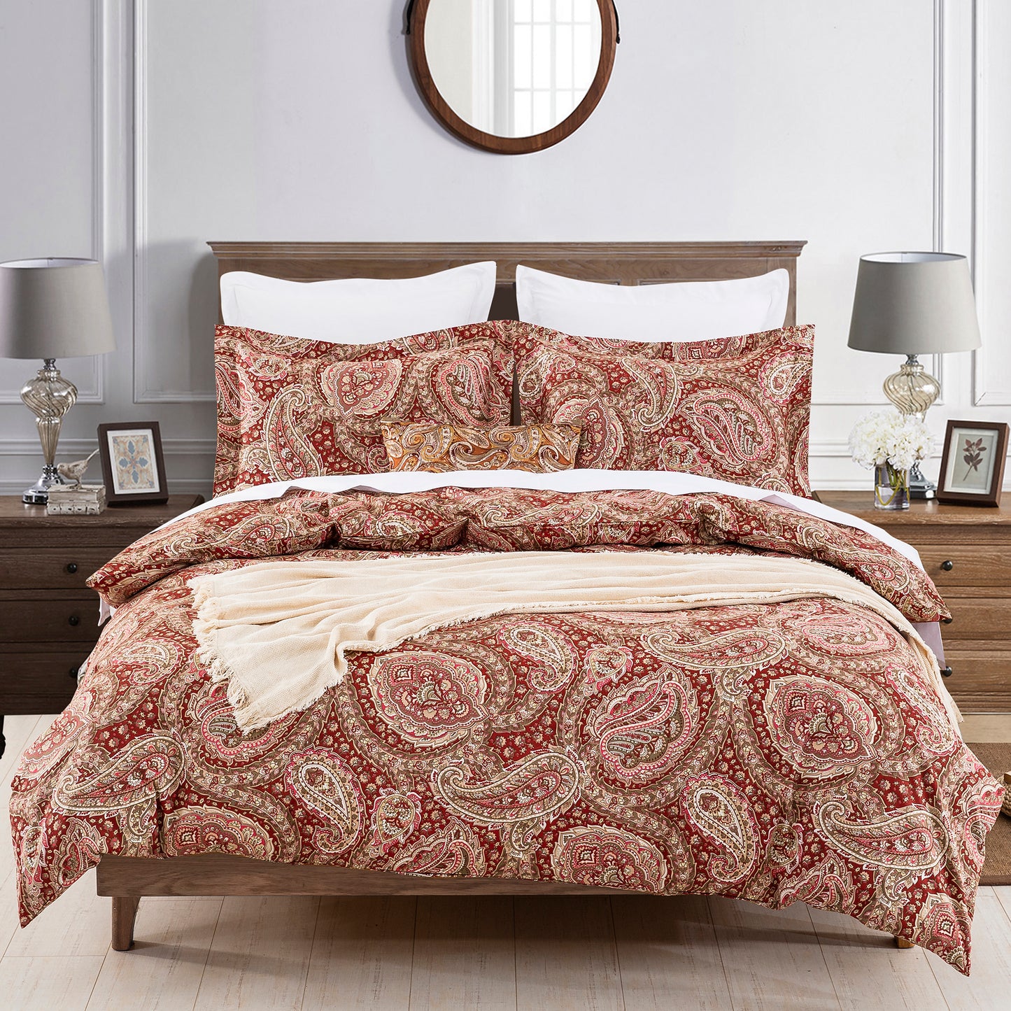 Red Gold Paisley Soft Cotton Duvet Cover Set