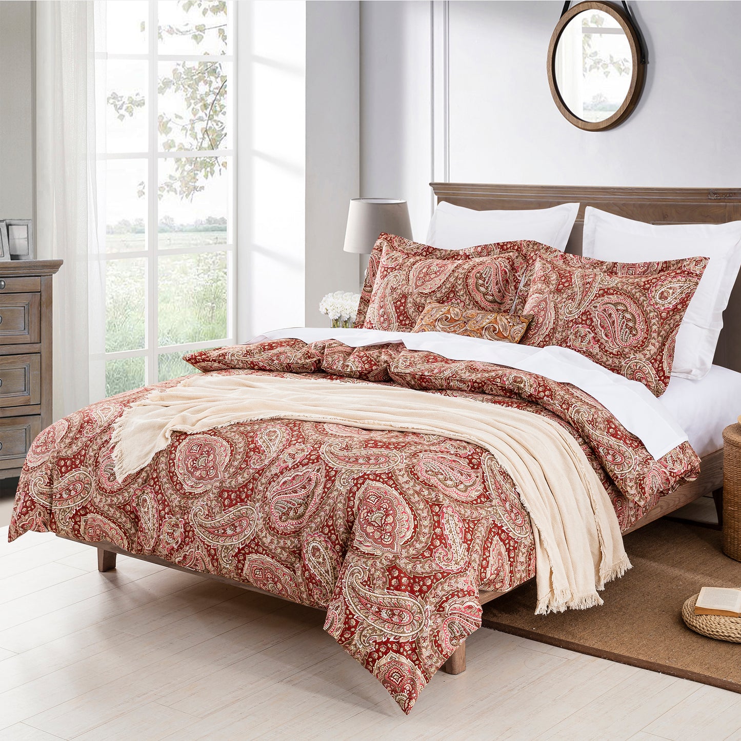 Red Gold Paisley Soft Cotton Duvet Cover Set