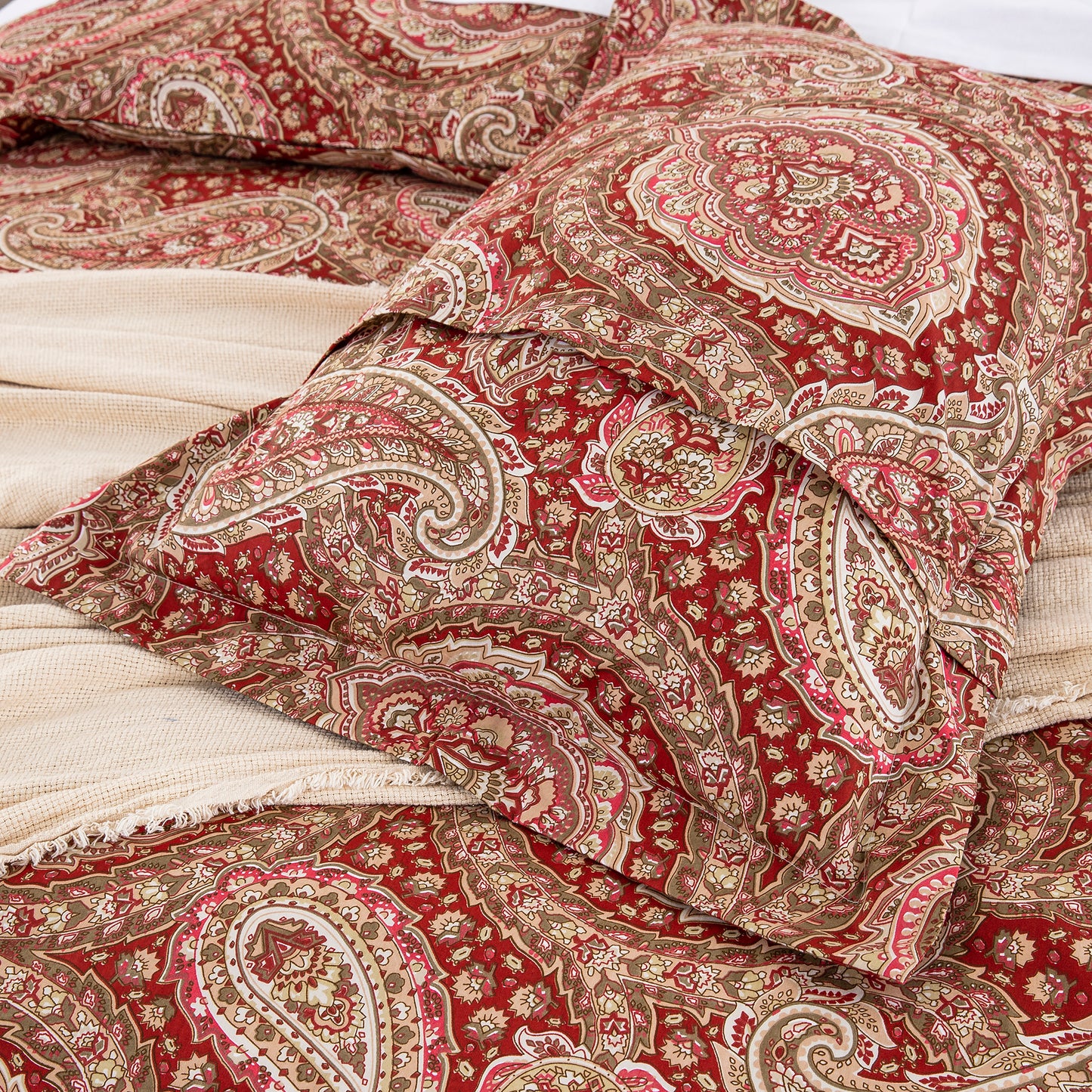 Red Gold Paisley Soft Cotton Duvet Cover Set