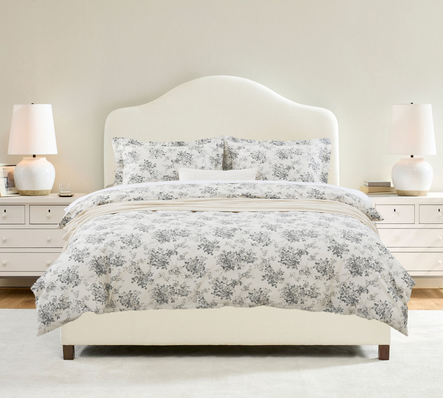 Gray Rose Floral Pattern Soft Cotton Duvet Cover Set