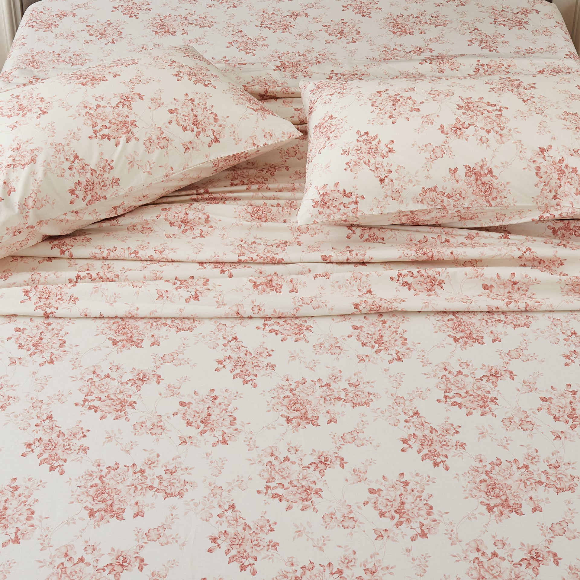 Vintage Pale Rose 100% Cotton Sheet Set - Blush/Ivory
