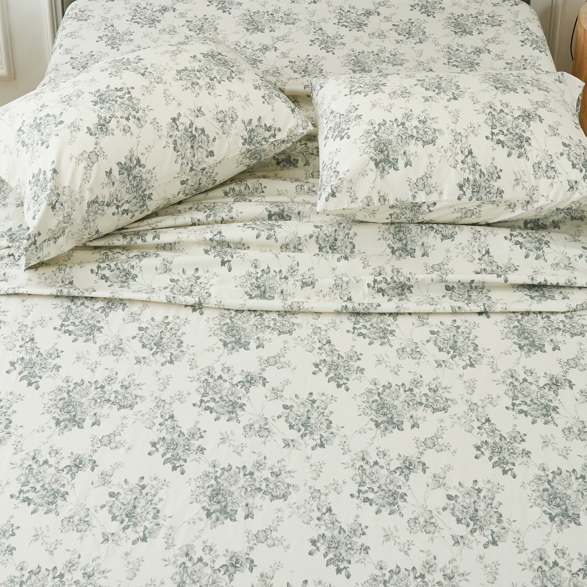 Vintage Charcoal Rose 100% Cotton Sheet Set