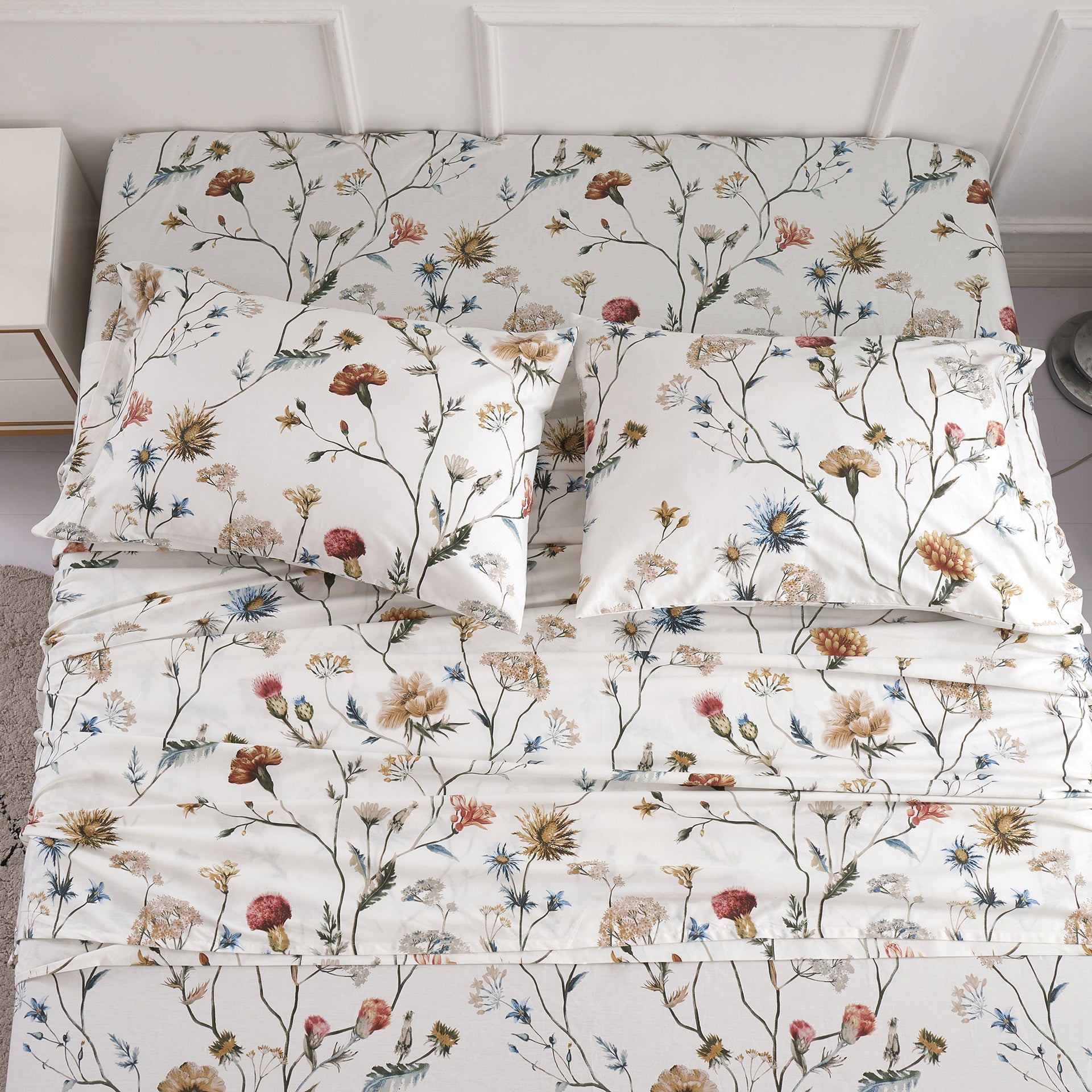 Wildflower Botanical 100% Cotton Sheet Set - Ivory/Multi