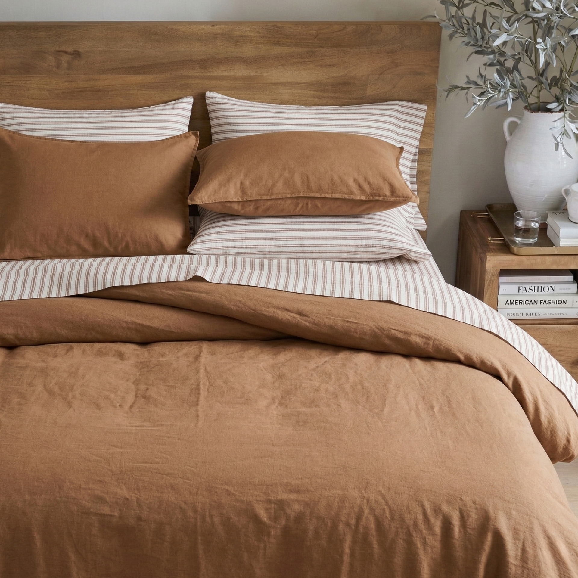 Cognac Brown Linen Cotton Blend Duvet Cover Set
