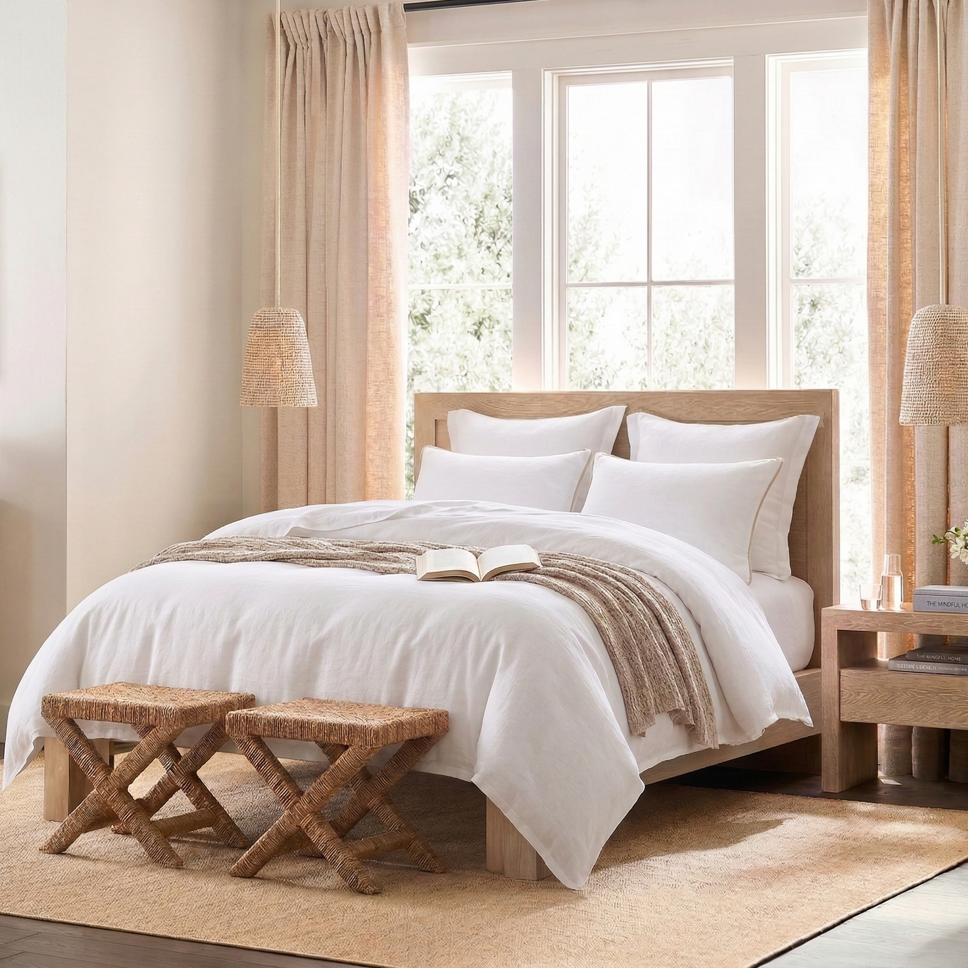 Classic White Linen Cotton Blend Duvet Cover Set