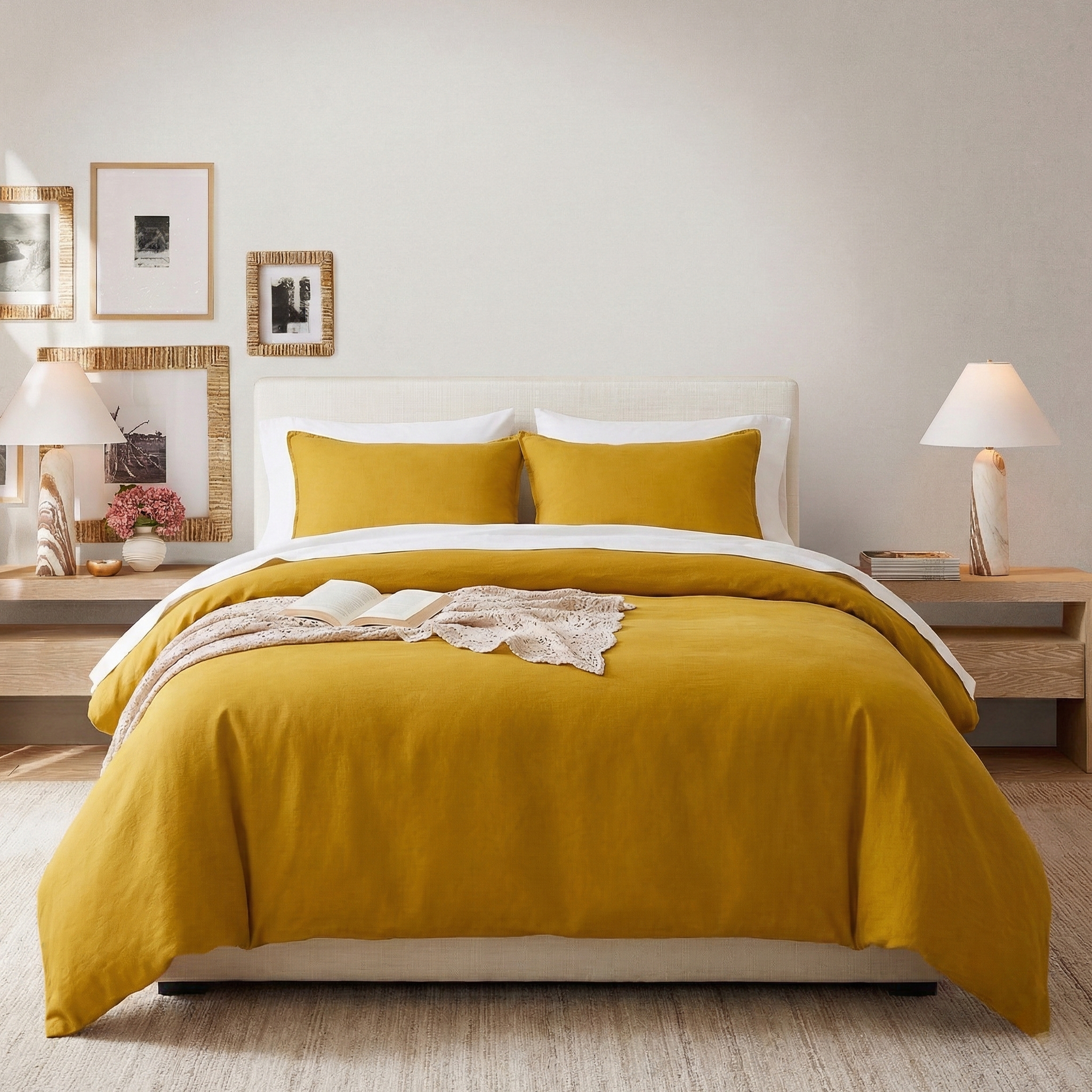 Mustard Yellow Linen Cotton Blend Duvet Cover Set