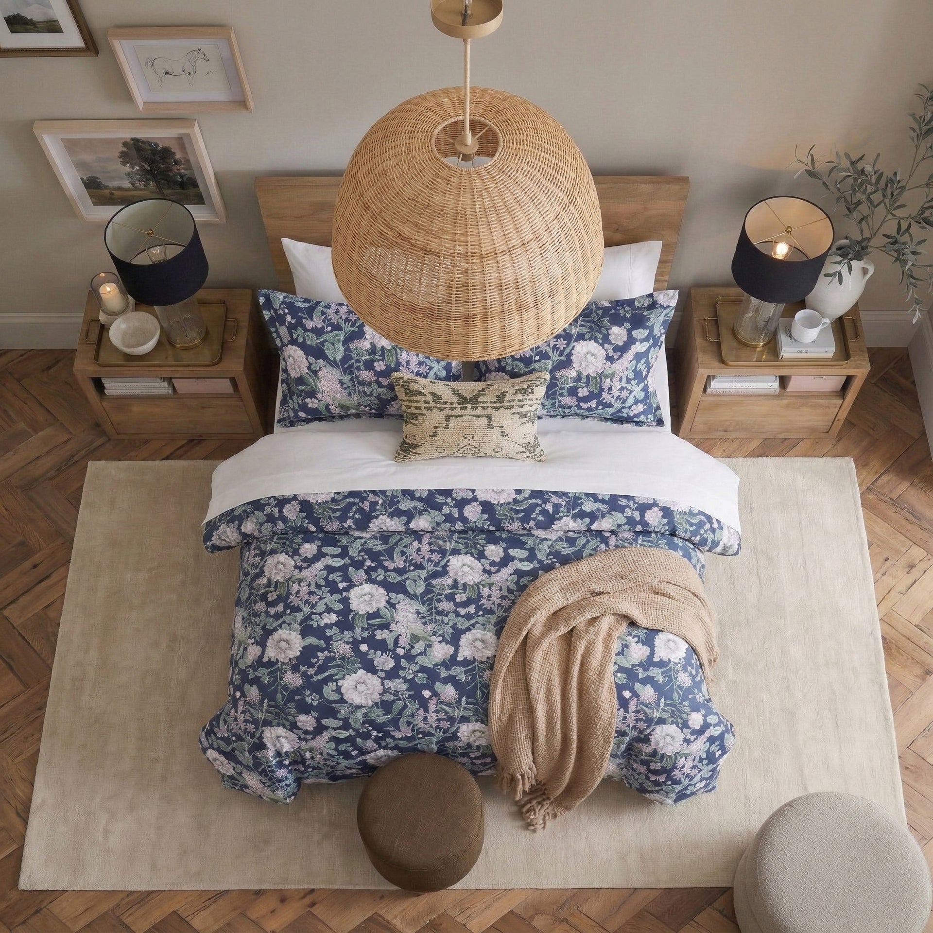 Midnight Botanical 100% Cotton Duvet Cover Set - Navy Blue