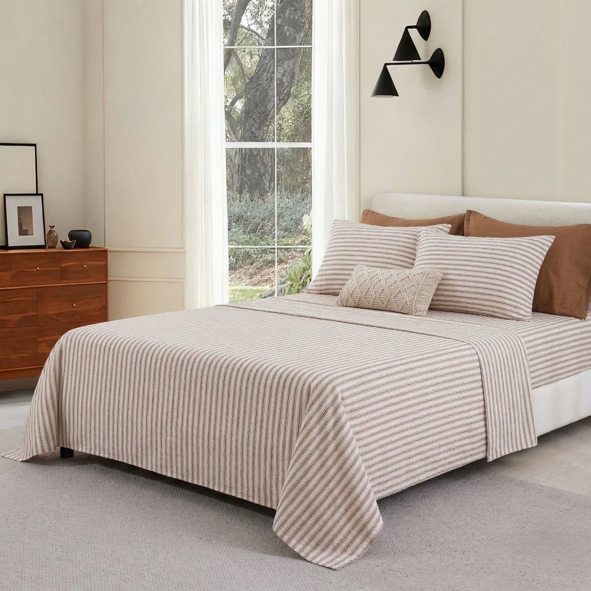 Yarn-Dyed Stripe Linen Cotton Blend Sheet Set - Taupe