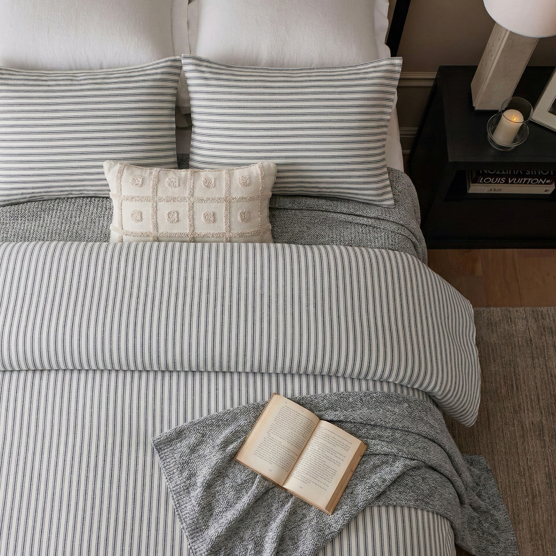 Yarn-Dyed Stripe Linen Cotton Blend Duvet Cover Set