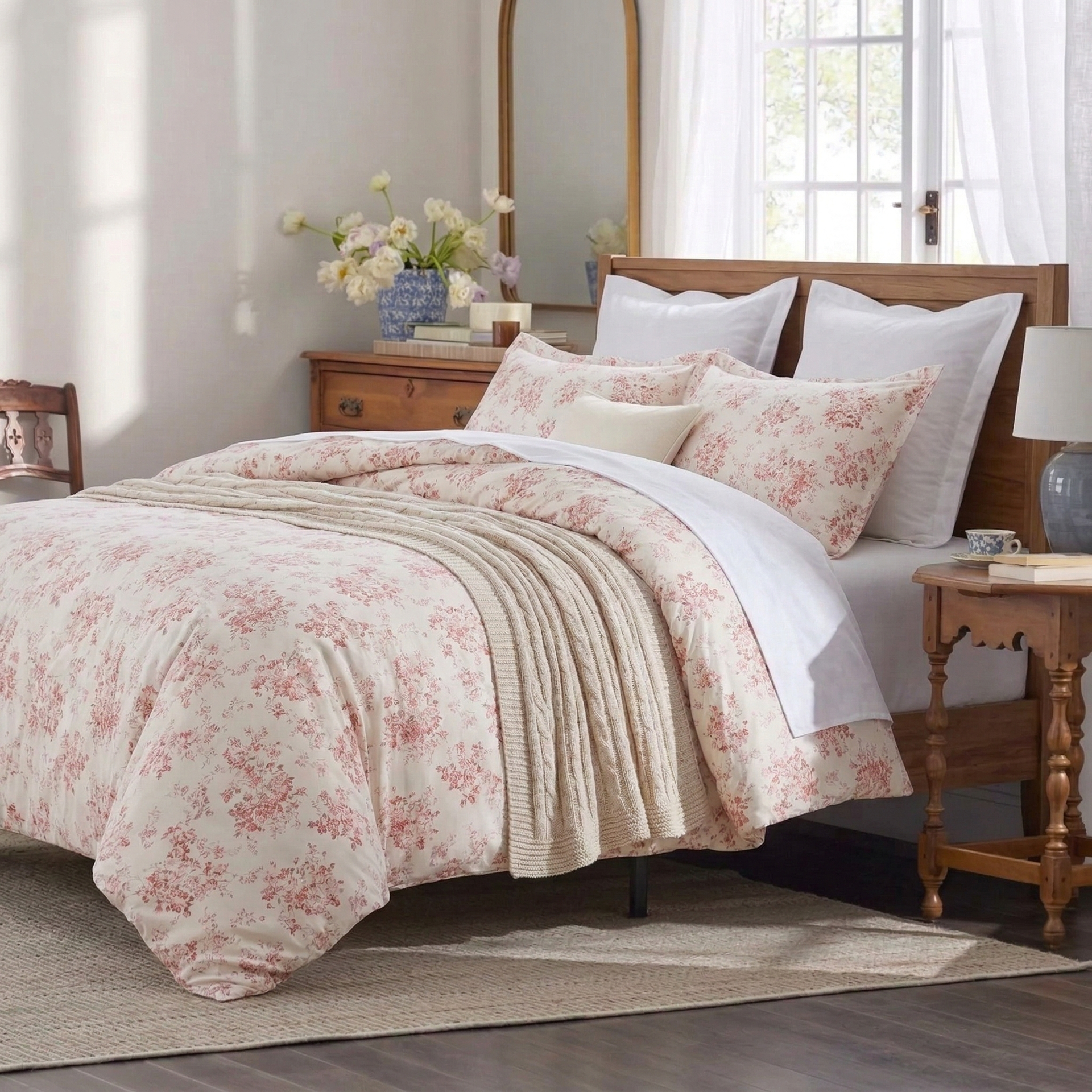 Vintage Blush Floral 100% Cotton Duvet Cover Set