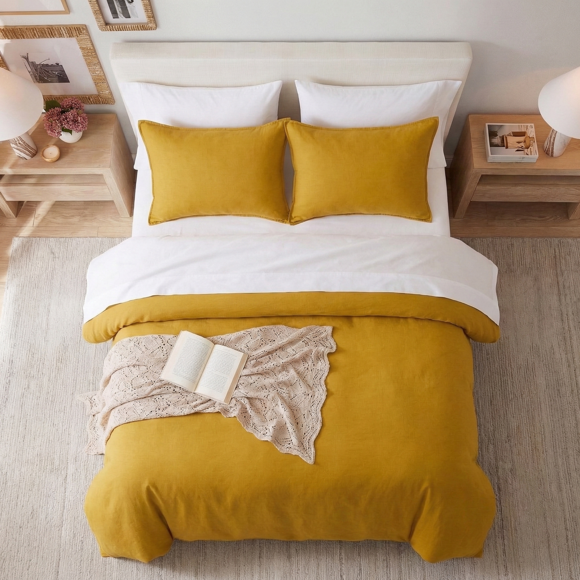 Mustard Yellow Linen Cotton Blend Duvet Cover Set