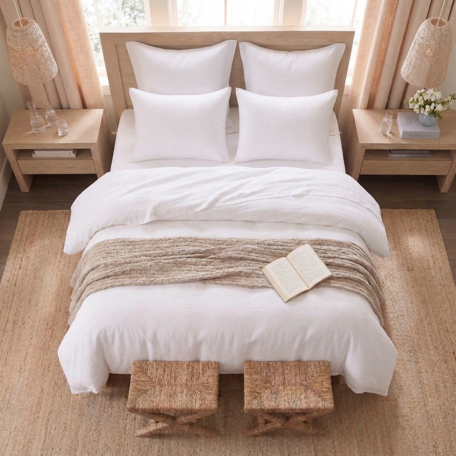 Classic White Linen Cotton Blend Duvet Cover Set