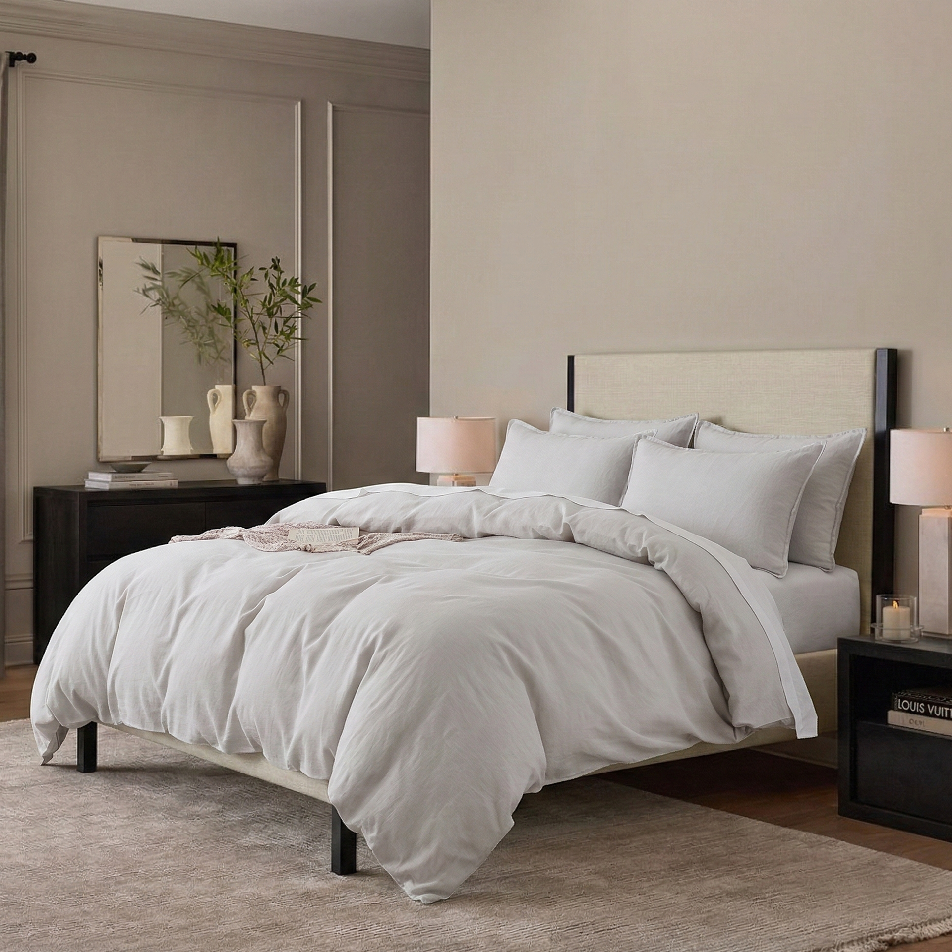 Dove Grey Linen Cotton Blend Duvet Cover Set