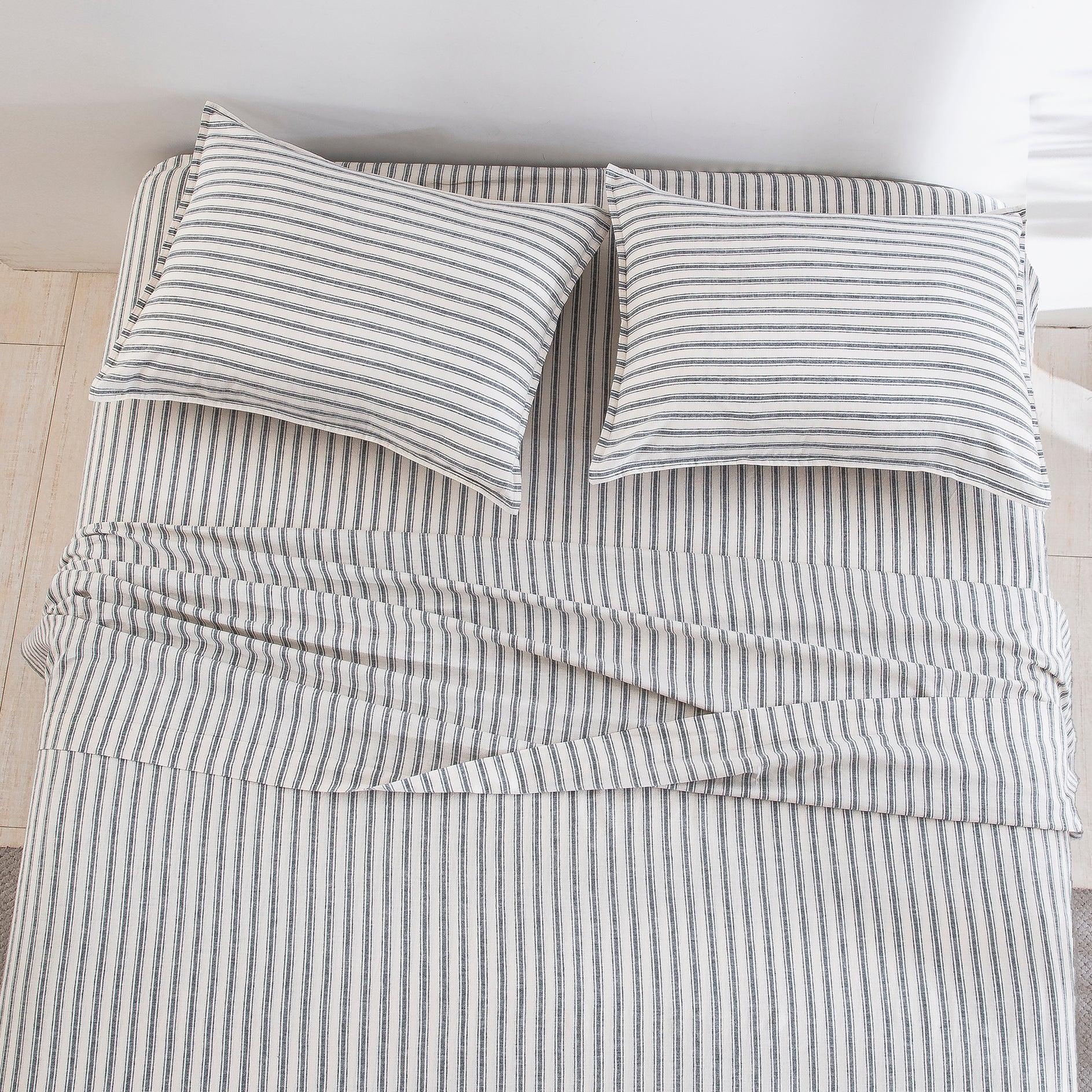Yarn-Dyed Stripe Linen Cotton Blend Sheet Set - Classic Grey