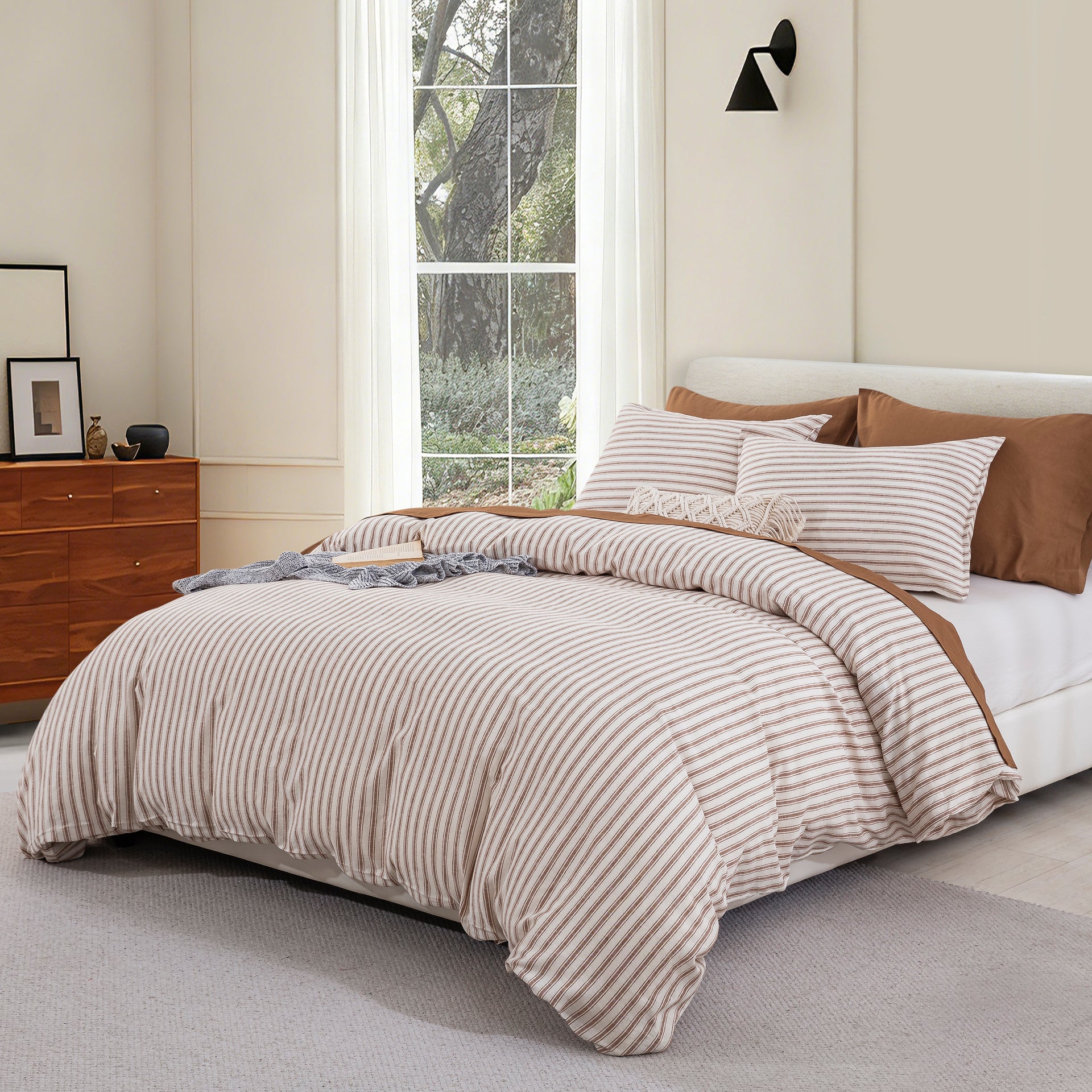 Yarn-Dyed Stripe Linen Cotton Blend Duvet Cover Set - Caramel