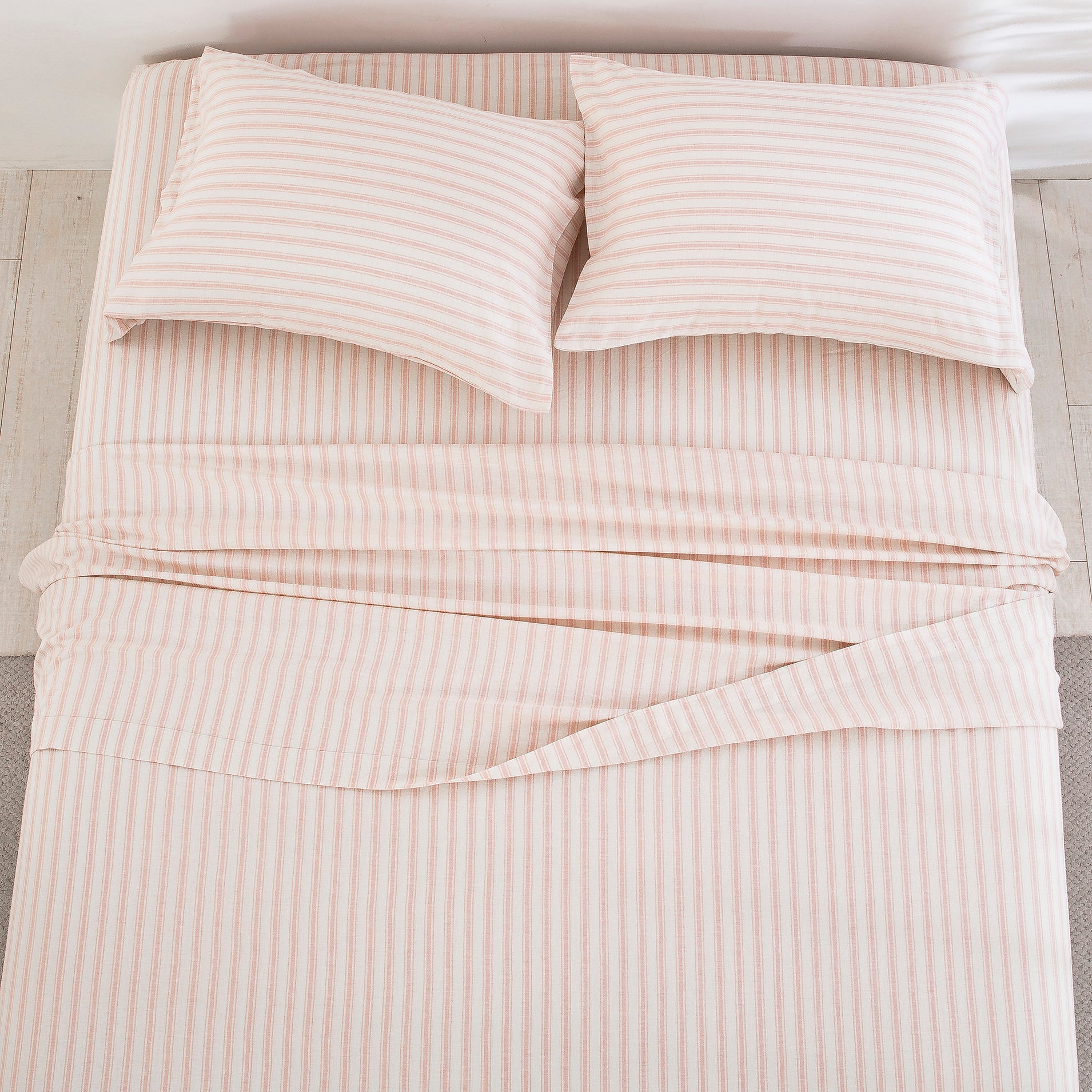 Yarn-Dyed Stripe Linen Cotton Blend Sheet Set - Blush Pink