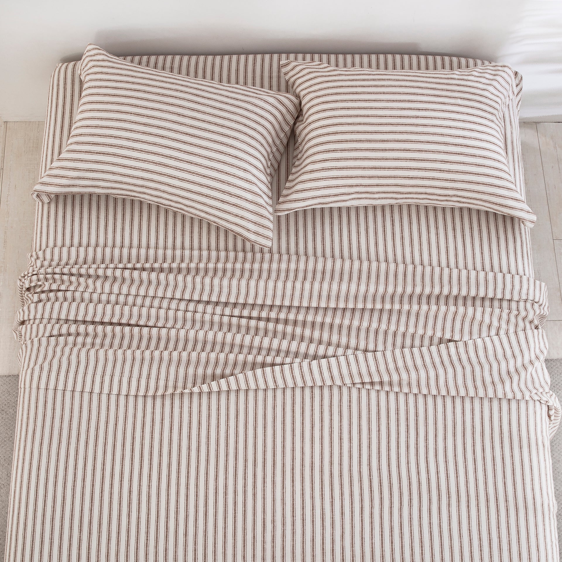 Yarn-Dyed Stripe Linen Cotton Blend Sheet Set - Taupe