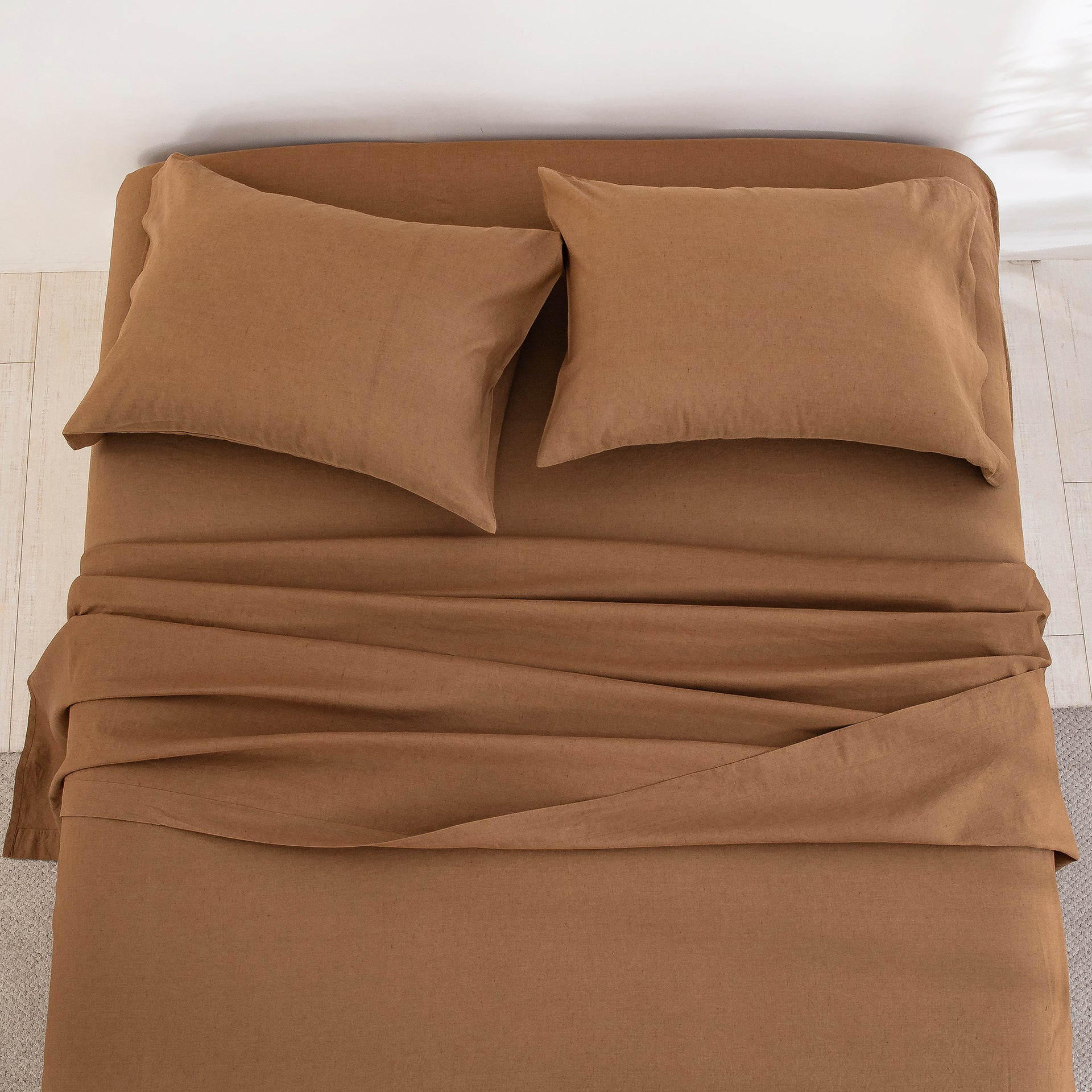 Cognac Brown Linen Cotton Blend Sheet Set