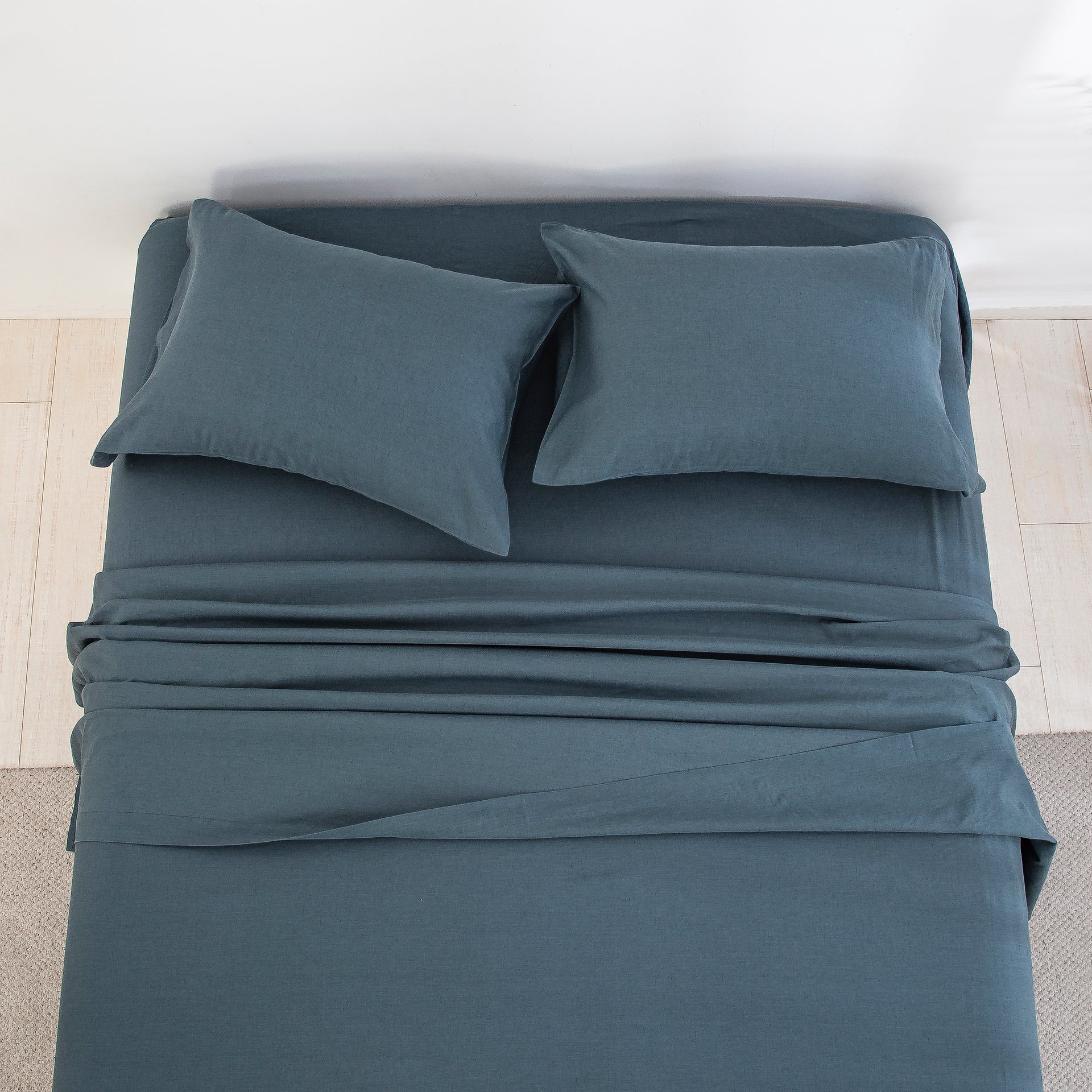 Midnight Slate Blue Linen Cotton Blend Sheet Set