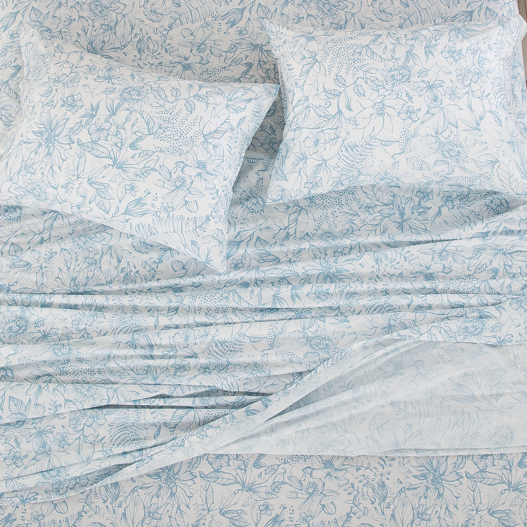 Light Blue Botanical Vine 100% Cotton Sheet Set
