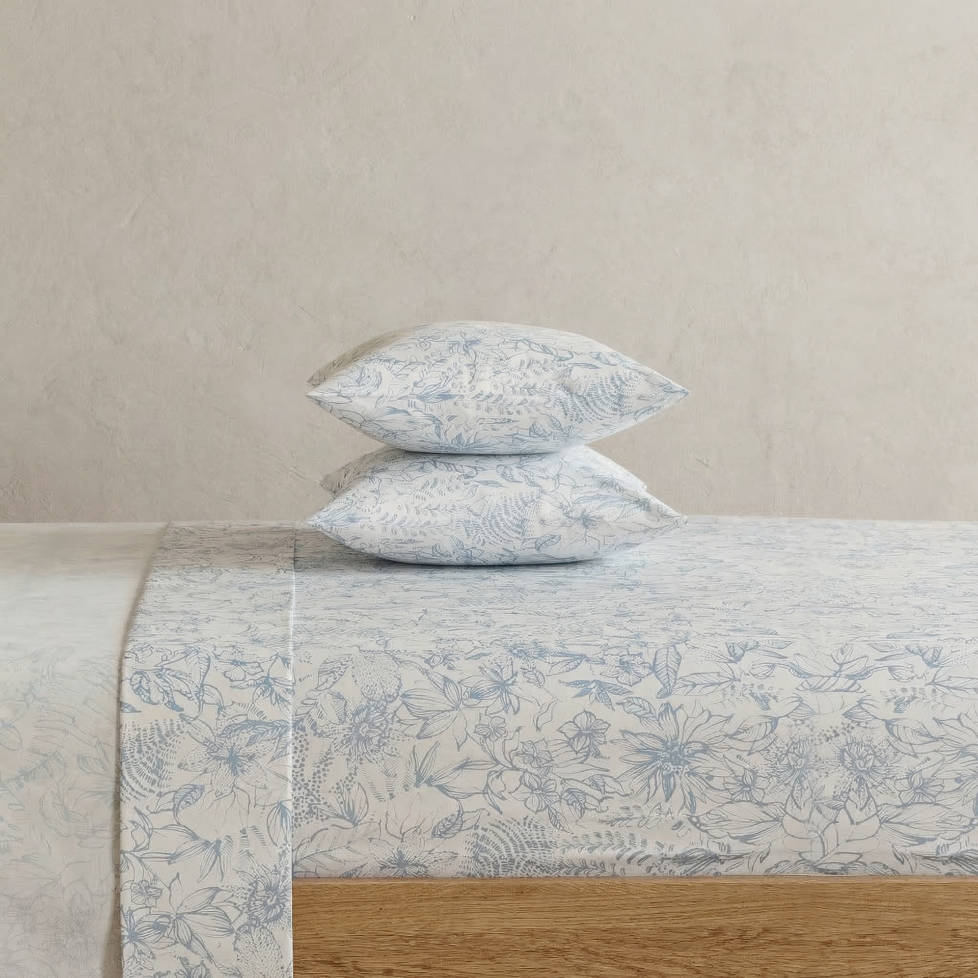 Light Blue Botanical Vine 100% Cotton Sheet Set