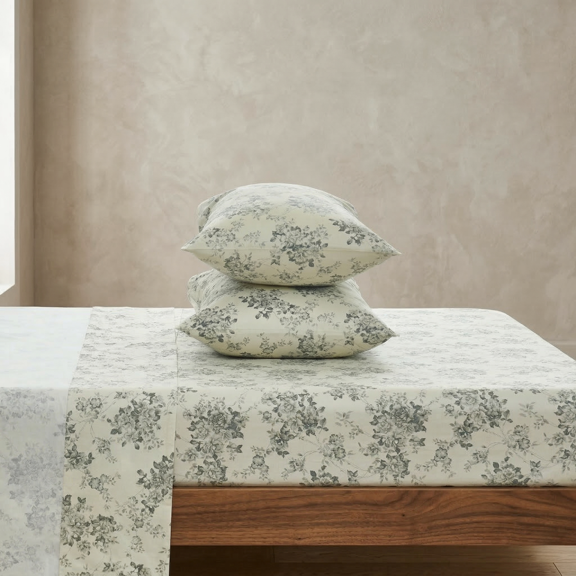 Vintage Charcoal Rose 100% Cotton Sheet Set