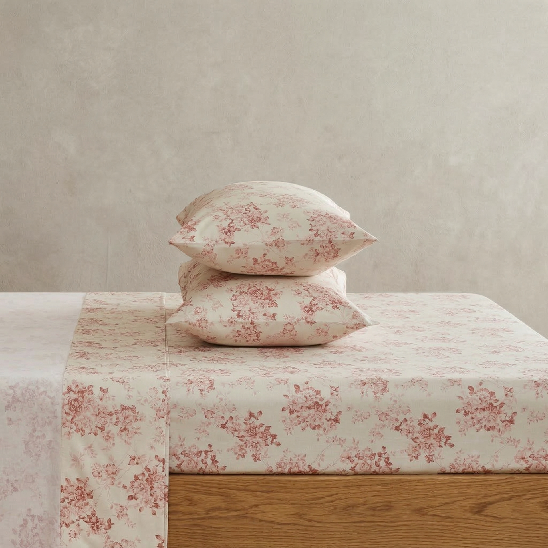 Vintage Pale Rose 100% Cotton Sheet Set - Blush/Ivory