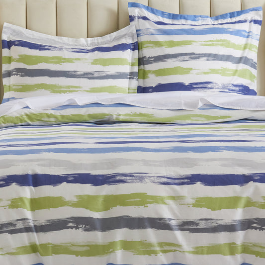 Green Blue Painted Stripe Duvet Cover & Sham