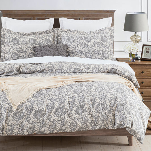 Gray Paisley Soft Cotton Duvet Cover Set