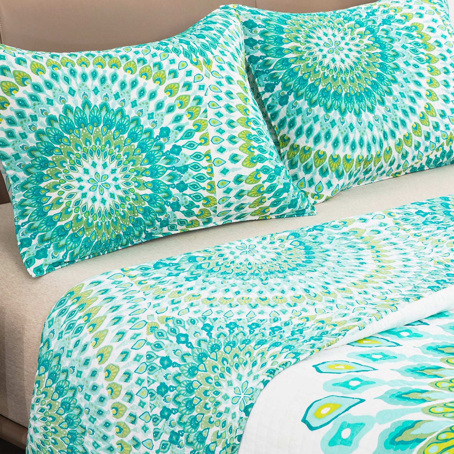 Cotton Quilt Set Queen Size,Bed Coverlet Reversible Bedspread (Green)