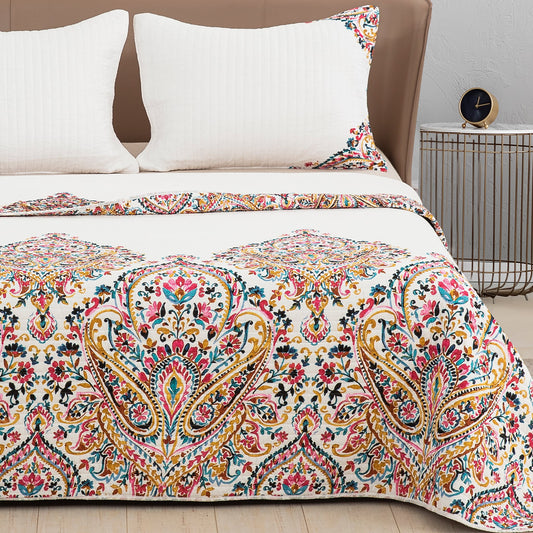 Cotton Quilt Set Queen Size,Bed Coverlet Reversible Bedspread (Crown)