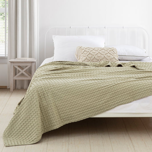 King Size Waffle Cotton Blanket 104x90 inches, Bed Blankets for All Season (Sage Green)