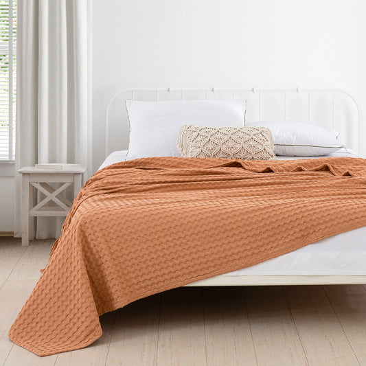 King Size Waffle Cotton Blanket 104x90 inches, Bed Blankets for All Season (Dusty Salmon)