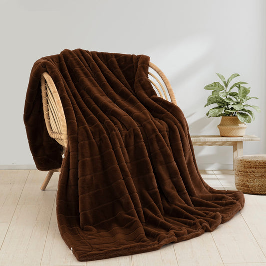 Faux Fur Throw Ultra Soft Double Sided, Fluffy Blanket for Winter Sofa Couch, Cuddly & Warm