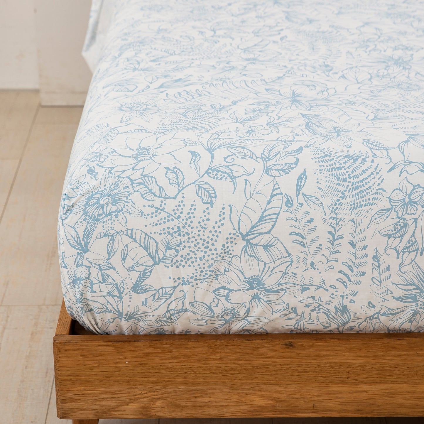 Aqua Blue Floral Cotton Sheet Set