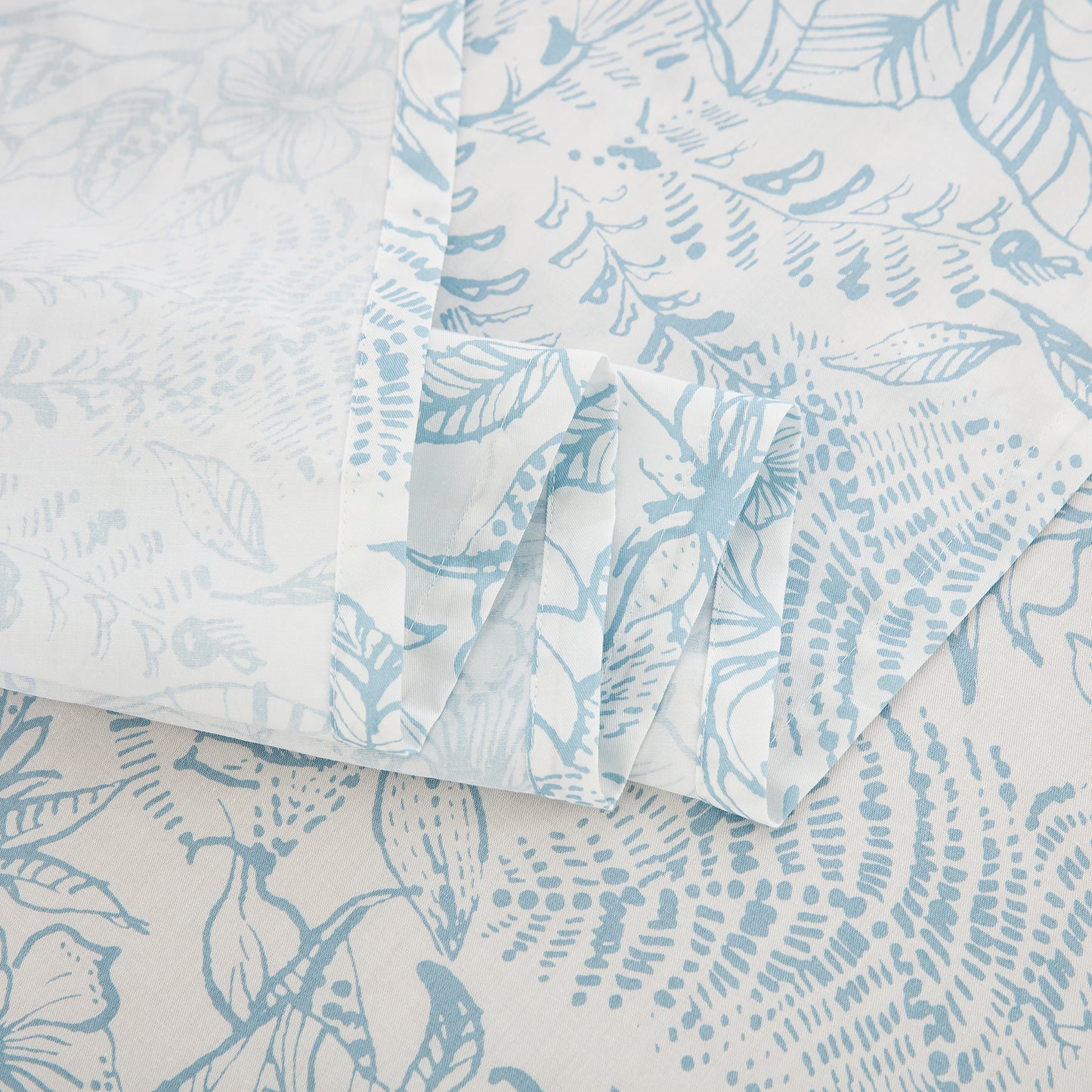 Aqua Blue Floral Cotton Sheet Set