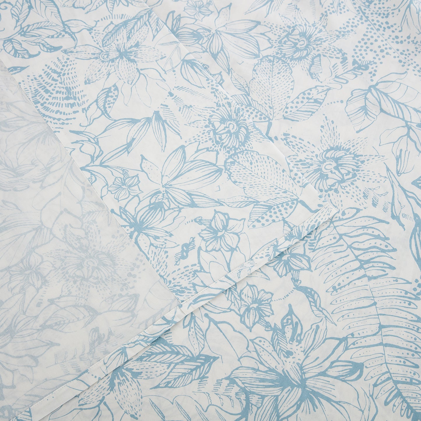 Aqua Blue Floral Cotton Sheet Set